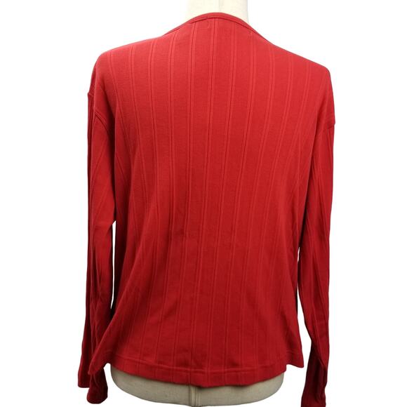 Karen Scott Red "Fooler" Sweater Ribbed Style & Attached Cardigan Nice! Size Lo - Picture 3 of 4